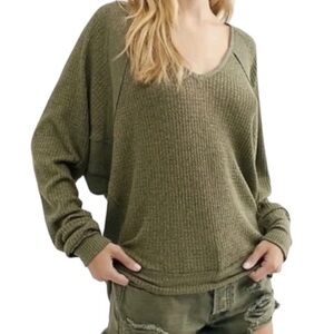 NWT Free People Ferngully Thermal‎ Top Women L Oversized Long Sleeve Boho Casual
